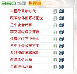 中共十八届三中全会热搜词排行榜